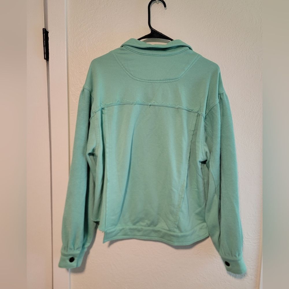 Pol French Terry Mint Shacket Oversized Button Up Raw Hem Small - Picture 6 of 8